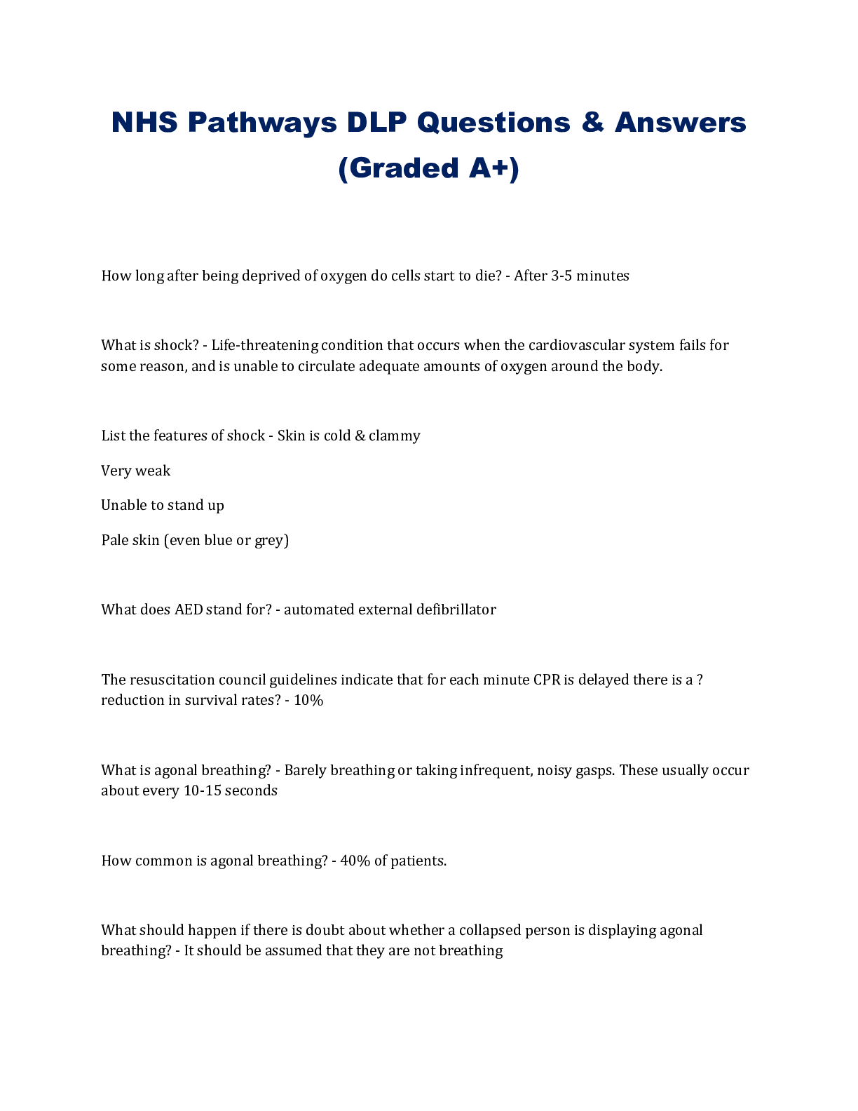 Preview image for NHS Pathways DLP Questions & Answers (Graded A+)